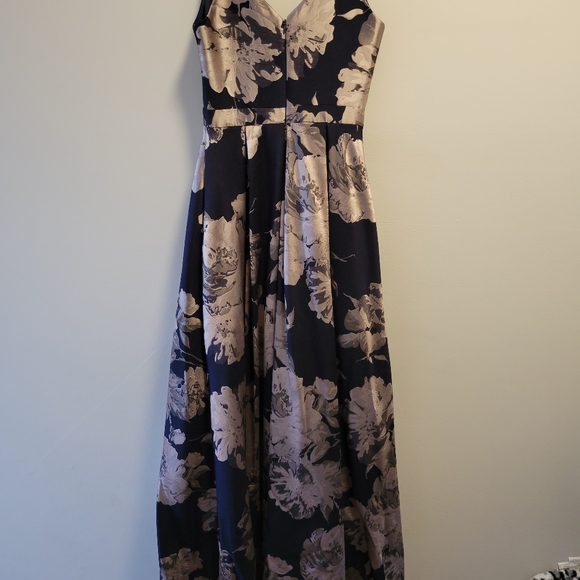 Navy and pink flower full length dress - Picture 2 of 5
